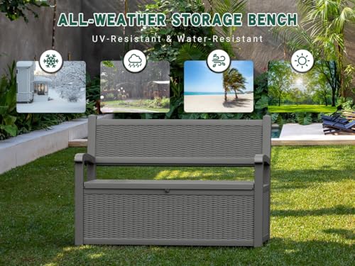70 Gallon Outdoor Storage Bench Deck Box Lockable for Patio Furniture