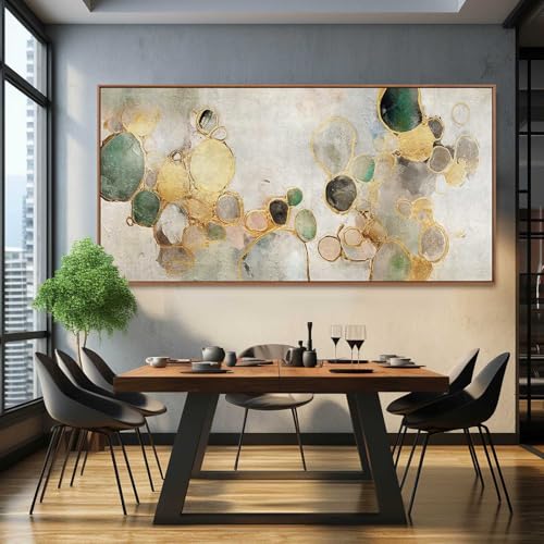 Circle Canvas Wall Decor Green and Gold Wall Art Posters Abstract Wall Decorations 36"x70" Home Decor for Bedroom Living Room