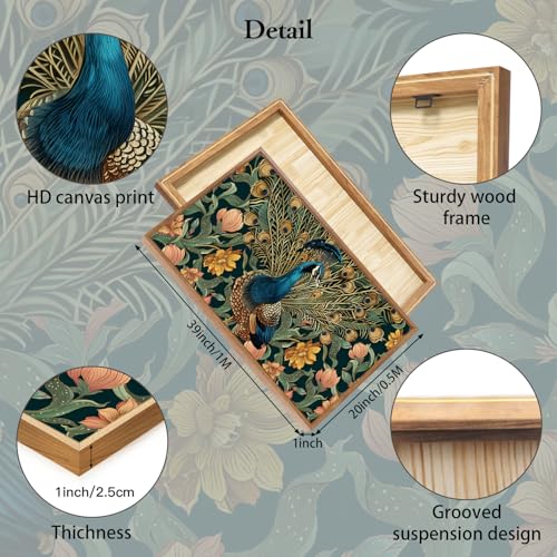Boho Peacock Flower Framed Canvas Wall Art