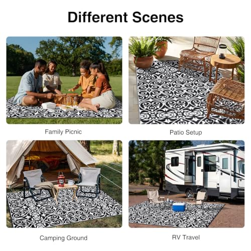 Outdoor Rug 8x10 ft Waterproof Reversible Floral Mat