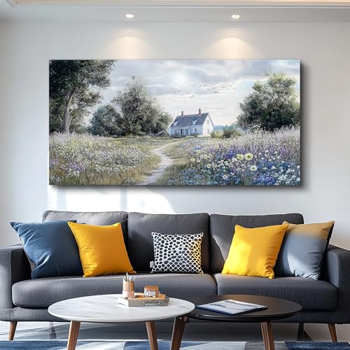 Canvas Wall Art For Living Room Bedroom Wall Decor For Office Farmhouse Mural Retro Pastoral Flower Sea Landscape Painting Room Hallway Prints Artwork Picture Wall Decoration 20x40 Inches