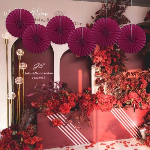 Wine Red Party Decorations 16inch Hanging Paper Fans Set DIY 6Pcs (6 Count)