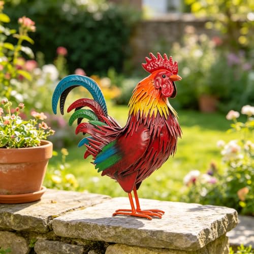 Rooster Garden Statue Sculpture Metal Chicken Yard Decor Outdoor Figurines Patio Backyard Decoration