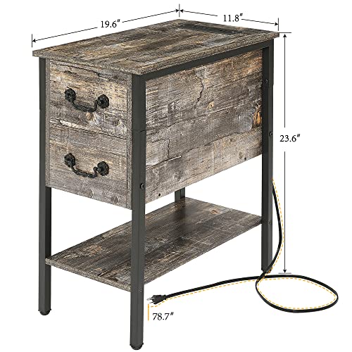 End Tables Narrow Nightstands with Charging Station & USB Ports &Drawers