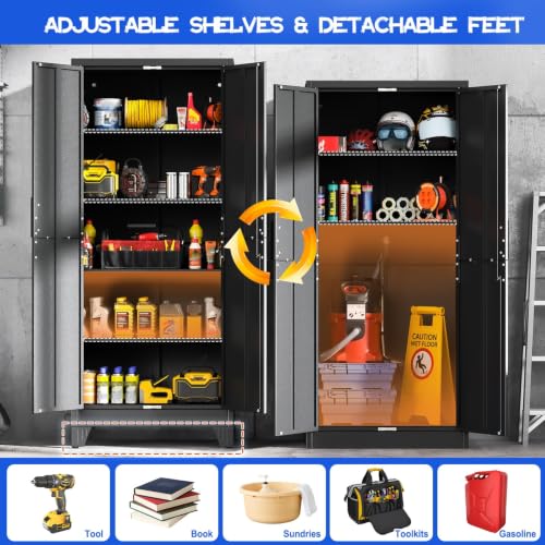 71" Tall Metal Pantry Storage Cabinet with Lock
