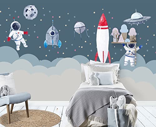 Children's Astronaut Rocket Moon Nursery wall Mural Wallpaper 178" x 117"