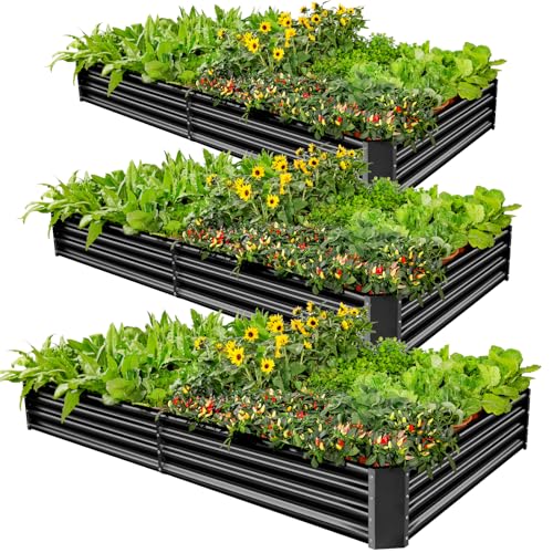 3 Pack 6×3×1ft Galvanized Metal Raised Garden Bed (3 Count)