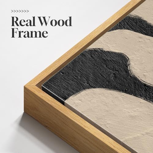 Large Framed Black and Beige Abstract Wall Art for Living Room