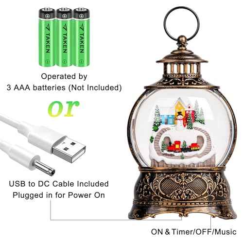 Christmas Village Snow Globe Water Lantern with Snowman and Train Scene Battery Operated or USB Powered Musical Lighted Holiday Decoration for Tabletop Display for Family and Friends