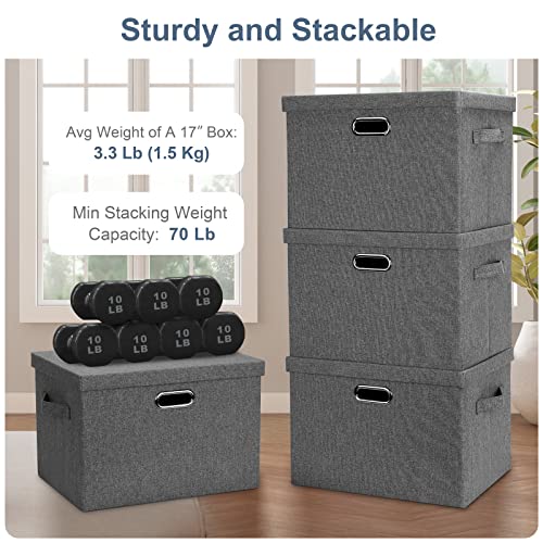 Large 17" 36 Quart Collapsible Stackable Storage Bins with Lids