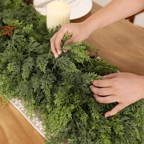 1PCS 16FT Lifelike Touch Fake Cedar Garland for Railing Christmas Decor (16 Foot)