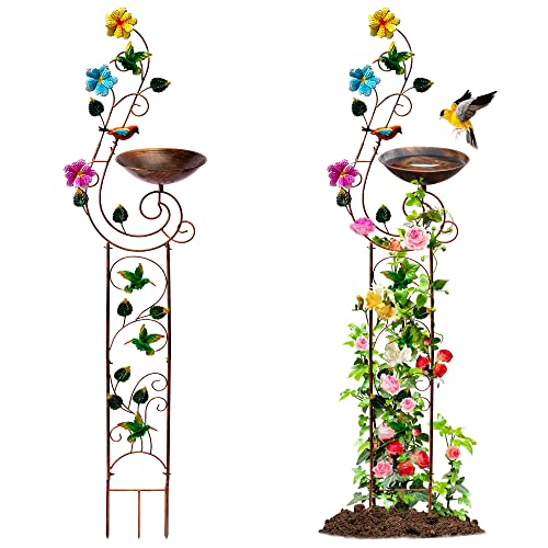 Metal Bird Bath with Trellis for Outside