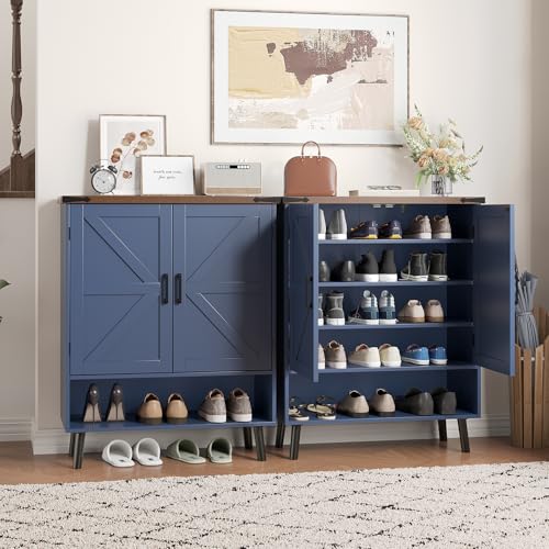 34" Tall Farmhouse Shoe Storage Cabinet with Barn Doors