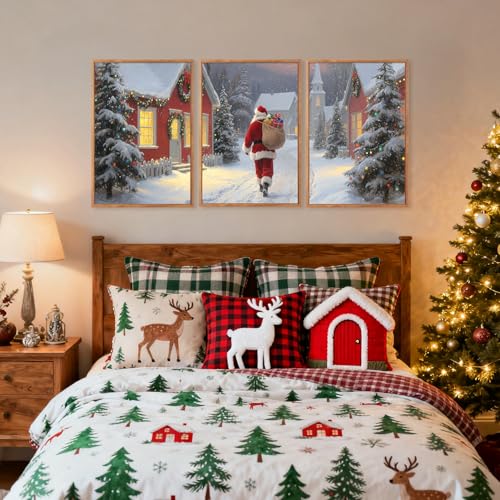 3 Pcs Santa Is Coming To Town Framed Wall Art 16x24 Inch
