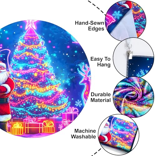 Merry Christmas Blacklight Tapestry Christmas Decorations Wall Hanging Xmas Tree Poster Glow in the Dark Tapestry for Bedroom Living Room Party Banners Decor