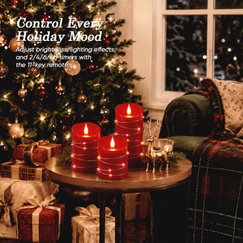 Red Flameless Candles with String Lights (3 Count)