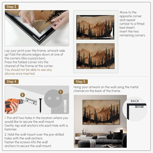 46"x72" Extra Large Framed Wall Art Rustic Mountain Pine Forest Silhouette in Warm Earth Tones for Home Living Room Bedroom Decor