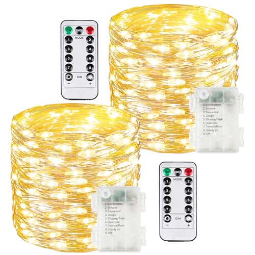 2 Pack 200 LED Fairy Lights Battery Operated with Remote