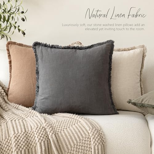 Decorative Linen Fringe Throw Pillow Covers 22×22 Inch (2 Count)