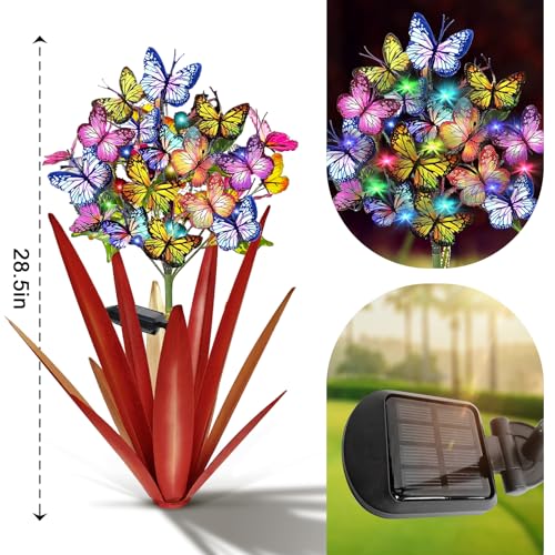Solar Metal Agave Butterfly Flower Stick Garden Sculpture (2 Count)