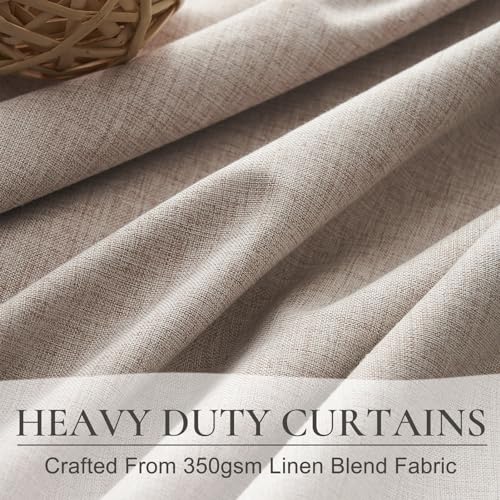 Linen Drapes Textured Boho 100% Blackout Curtains 86 inch Length 2 Panels Set Thermal Insulated Country Window Curtain for Living Room (2 Count)