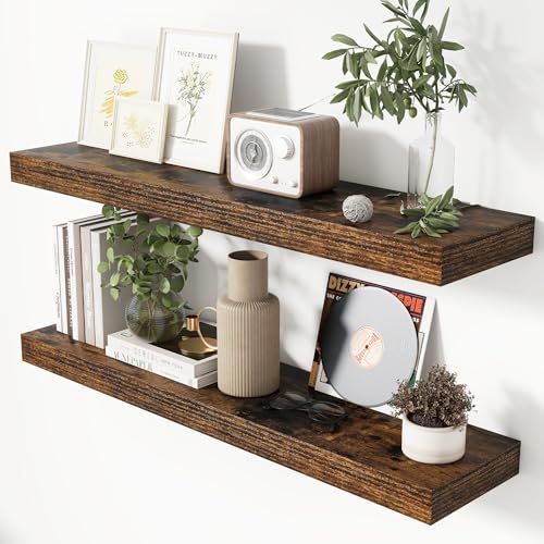48 Inch Floating Shelves for Wall 8 Inch Deep Rustic Brown Shelves Set of 2 (2 Count)