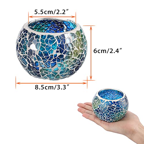 6PCS Mosaic Glass Tea Light Holders Round Bowl Votive Candle Holders