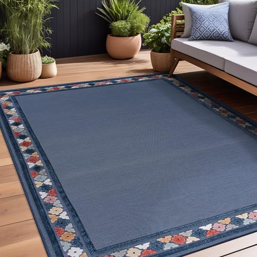 Outdoor Rug 4x6 Modern Bordered Area Rugs for Indoor and Outdoor Patio Easy to Clean Non Shedding Living Room Porch Garden Washable Outside Carpet