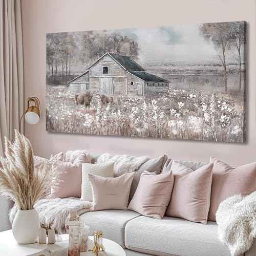 Landscape Canvas Wall Art Animal Photo Prints White and Brown Wall Hanging Decor 24"x48" Decorations for Bedroom Office Art