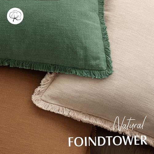 Boho Linen Fringe Lumbar Throw Pillow Covers 12×20 Pine Green (2 Count)
