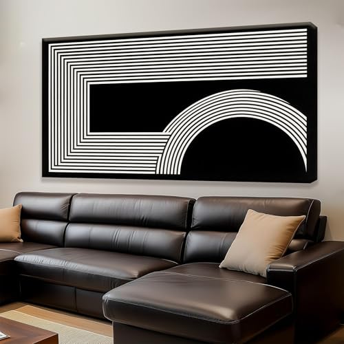 Large Abstract Wall Art Black And White Wall Art Geometric Line Print Painting Artwork Canvas Art Wall Decor Simple Picture Artwork For Living Room Bedroom Office Home Decor 29"X 58"