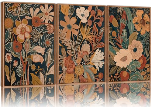 Vintage Burnt Orange Floral Framed Canvas Wall Art Set of 3 (3 Count)