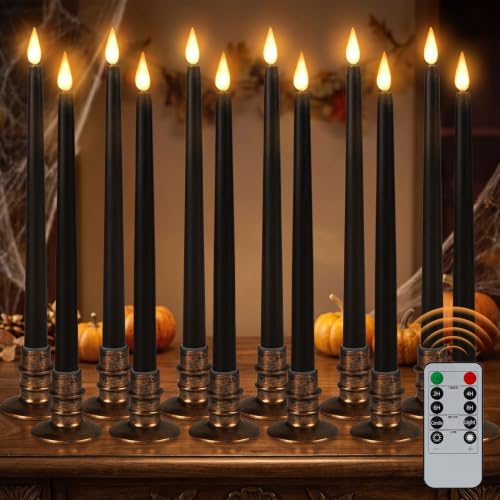 12 Pcs Halloween Black LED Flameless Candles with Remote (12 Count)