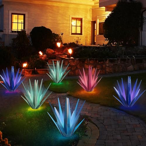 Large Metal Agave Plant Outdoor Decor with Solar Light