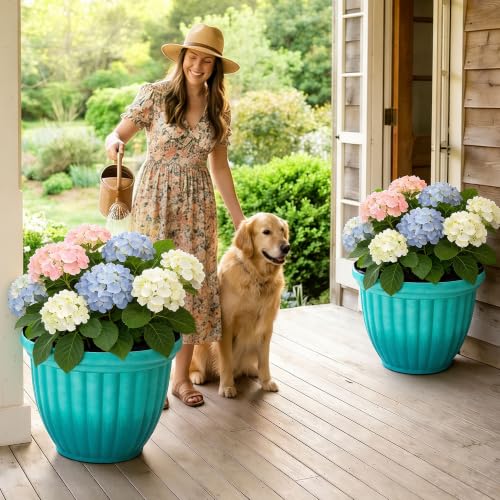 Autodaya 15" Large Planters For Outdoor Plants Set Of 2 Plastic Flower Pots (2 Count)