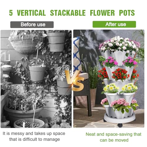 Vertical Strawberry Planter 5 Tier Stackable Tower Herb Planters