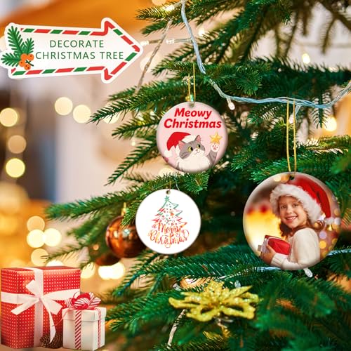 50 PCS Ceramic Sublimation Ornament Blanks Bulk 3 Inch White Round Crafts DIY Personalized Printed Home Porcelain Paintable Christmas Decorations (50 Count)