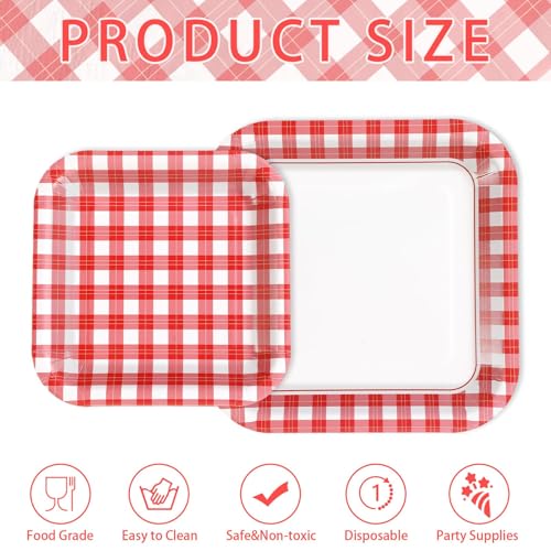 200 Pcs Red and White Gingham Party Supplies (200 Count)