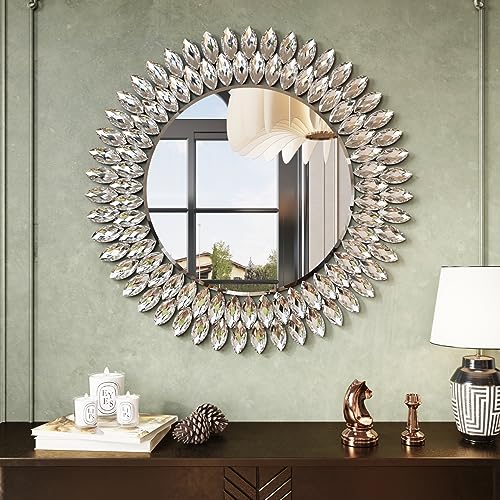 26" Jeweled Luxury Round Decorative Wall Mirror