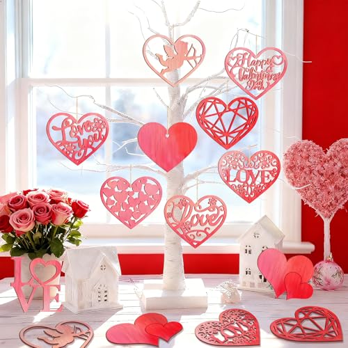 36PCS Wooden Heart Ornaments to Paint Valentine's Day Craft (36 Count)