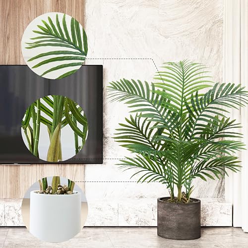 Artificial Palm Tree 3.5FT Tall Fake Tree with White Taper Planter & Pebbles
