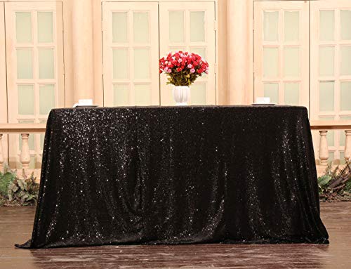 Sequin Tablecloth 90x156 Inch Black for Halloween Wedding Party