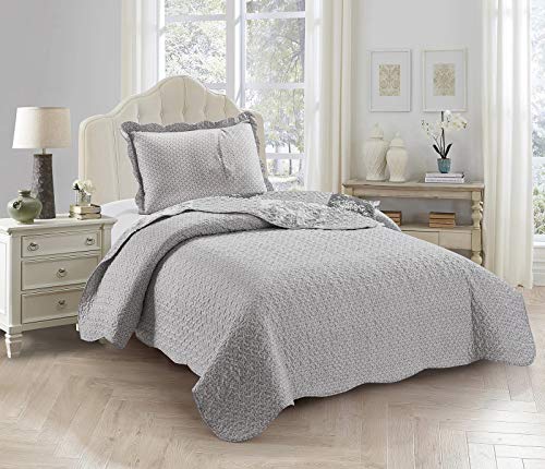 Multi Grey Toile & Floral Patchwork Quilt Set