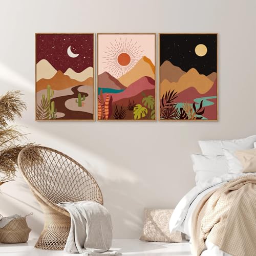 Boho Desert Framed Canvas Wall Art Set of 3 (3 Count)