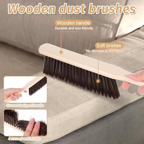 8 Pieces Hand Broom Brush Woooden Dust Brush Bulk Bench Brushes with Long Wood Handle Soft Bristle Whisk Broom Hand Held for Counter Bed Sofa Bench Car Fireplace Clothes Household Cleaning (8 Count)
