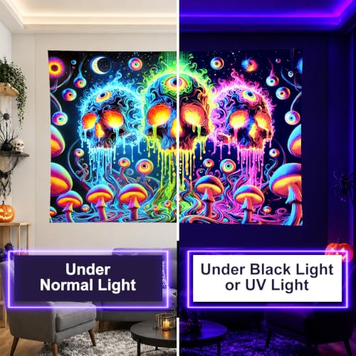 Blacklight Tapestry Skull Cosmic Room Wall Art 78 x 59 Inch