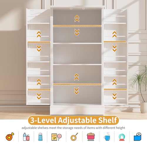 47" Freestanding Kitchen Pantry Cabinet with Adjustable Shelves