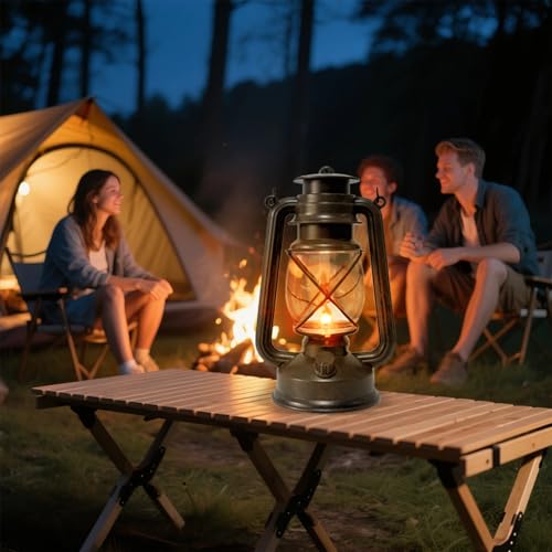 2 Pack LED Vintage Lantern Battery Powered Lanterns with Flame Wick Waterproof Camping Lamp Vintage LED Flame Lamp Hanging Lantern Lights Landscape Patio Garden Pathway Decor for Indoor (2 Count)