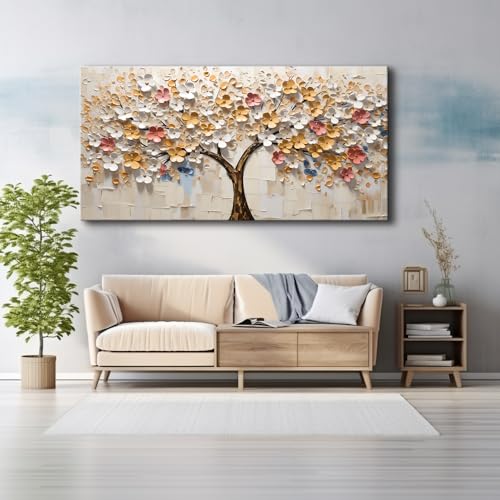 White Spring Tree of Life Wall Art Office Decor Living Room Modern Painting Prints Pictures Abstract Floral Flower Nature Canvas Large Landscape Artwork