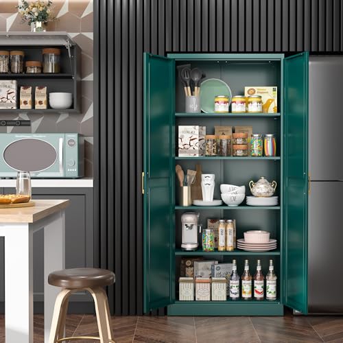 71"Metal Pantry Storage Cabinet with Doors & 4 Adjustable Shelves